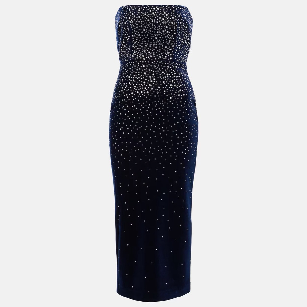 Alex Perry NWOT Crystal Velvet Midi Dress in Midnight - Picture 6 of 7